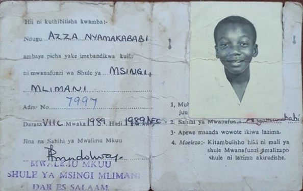Azza ID card at Mlimani Primary School, Dar es Salaam